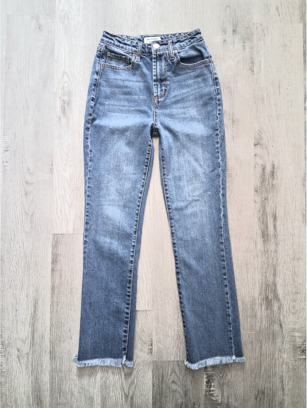 Juicy Couture Women's Sz 2, 25x27 High Rise Straight Leg Frayed Fringe Hem Jeans